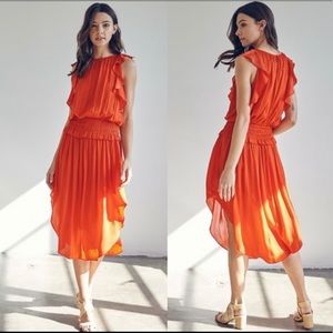 Anthropologie Orange Midi Side Slit Dress
